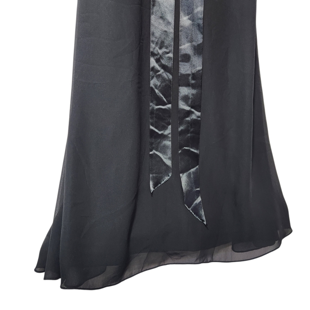 Jump Apparel 90s/Y2k Black Empire Waist Knee Length Dress Satin Bow Flowy Prom - Picture 6 of 10